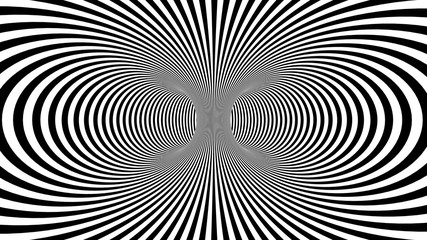 Hypnotic psychedelic illusion background with black stripes.