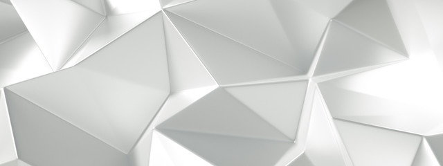 Naklejka na ściany i meble White background with crystals, triangles. 3d illustration, 3d rendering.