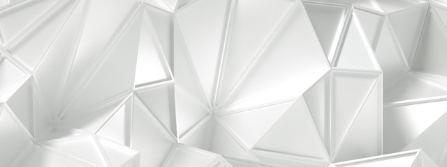 Plakat White background with crystals, triangles. 3d illustration, 3d rendering.
