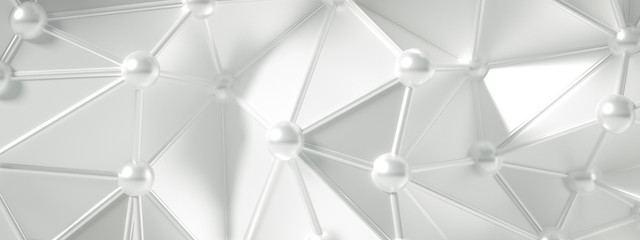 White background with crystals, triangles. 3d illustration, 3d rendering.