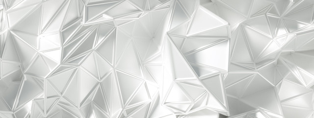 White background with crystals, triangles. 3d illustration, 3d rendering.