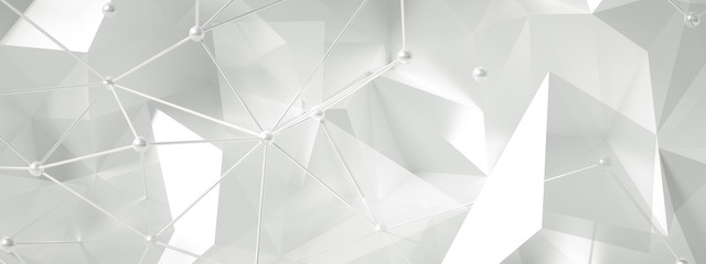 White background with crystals, triangles. 3d illustration, 3d rendering.