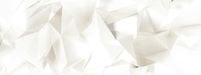 White background with crystals, triangles. 3d illustration, 3d rendering.