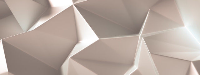 Beige background with crystals, triangles. 3d illustration, 3d rendering.