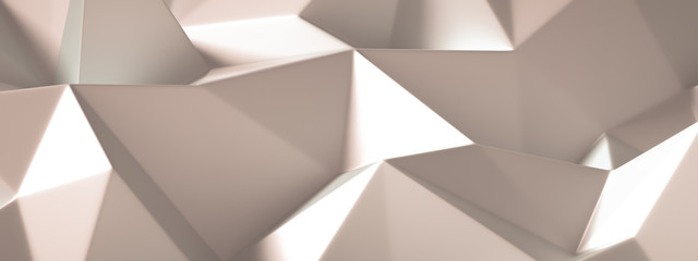Beige background with crystals, triangles. 3d illustration, 3d rendering.