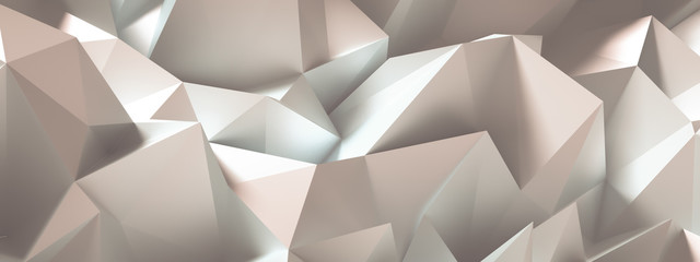 Beige background with crystals, triangles. 3d illustration, 3d rendering.