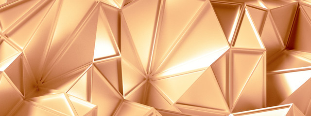 Golden background with crystals, triangles. 3d illustration, 3d rendering.