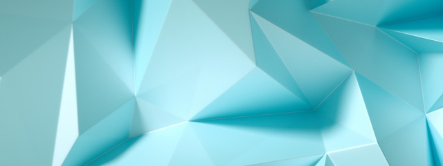 Blue, turquoise background with crystals, triangles. 3d illustration, 3d rendering.