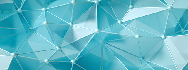 Blue, turquoise background with crystals, triangles. 3d illustration, 3d rendering.
