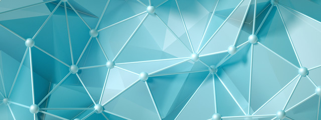 Blue, turquoise background with crystals, triangles. 3d illustration, 3d rendering.