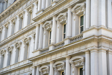 Close up of the intricate architecture and columns of the Eisenhower Executive Office Building in Washington DC
