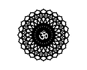Black mandala silhouette with the Om or Aum symbol, vector illustration