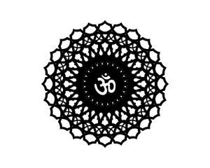 Black mandala silhouette with the Om or Aum symbol, vector illustration