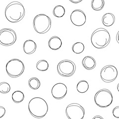 Circle doodles seamless pattern. Hand drawn round shapes texture background.