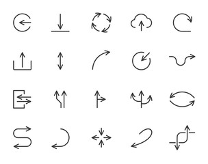 Arrow pointer simple black line icons vector set