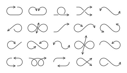 Arrow pointer simple black line icons vector set