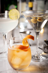 classic cocktails, old fashioned, daiquiri and martini
