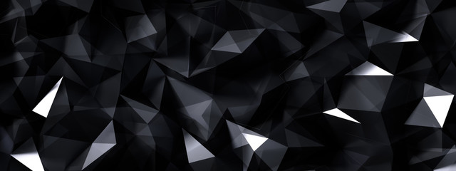 Black gray background with crystals, triangles. 3d illustration, 3d rendering. - obrazy, fototapety, plakaty