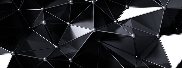 Black gray background with crystals, triangles. 3d illustration, 3d rendering.