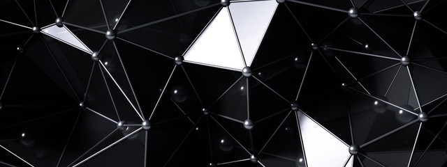 Black gray background with crystals, triangles. 3d illustration, 3d rendering.