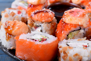Close-up of sushi rolls assortment