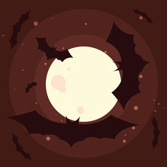 group of halloween bats flying with moon