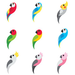 set flat parrot on white background © Roman