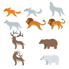 Animal set fox, wolf, bear, deer, lion
