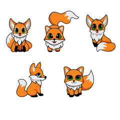 Fototapeta na wymiar Set vector Cute fox cartoon