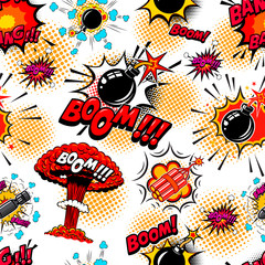 Seamless pattern with comic style bomb burst. Design element for poster, card, banner, t shirt. Vector illustration
