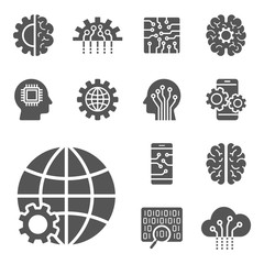 Fototapeta premium AI and IoT icons set. Symbols in flat outline design. EPS10.