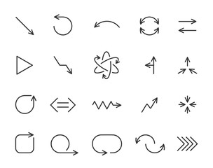 Arrow pointer simple black line icons vector set