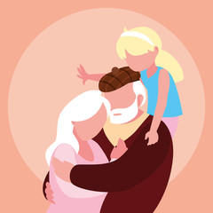 cute old couple hugged with granddaughter