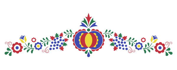 Traditional folk ornament, the Moravian ornament from region Slovacko, floral embroidery symbol isolated on white background