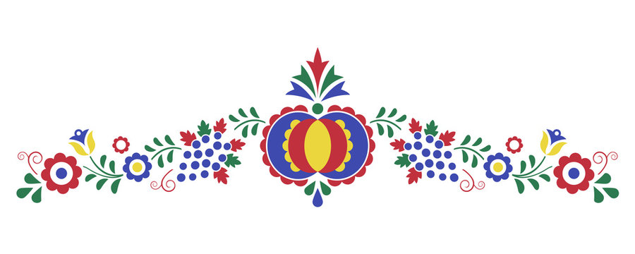 Traditional folk ornament, the Moravian ornament from region Slovacko, floral embroidery symbol isolated on white background