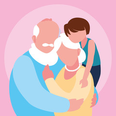 cute old couple hugged with grandson