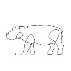 Hippo one line drawing on white isolated background. Vector illustration