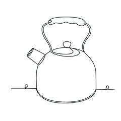 Kettle one line drawing on white isolated background. Vector illustration
