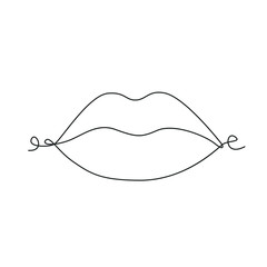 Lips one line drawing on white isolated background. Vector illustration