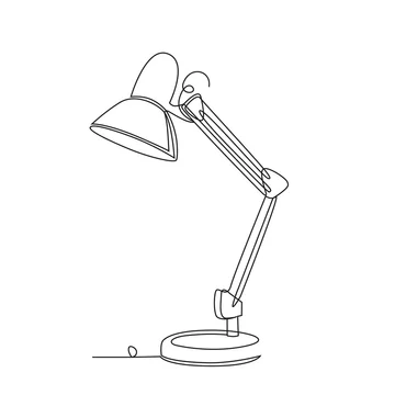 Table lamp one line drawing on white isolated background. Vector