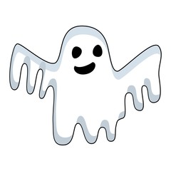 A ghost that smiles. A cheerful ghost of white color with a painted face.