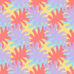 Seamless summer abstract tropical background. Used bright colors: coral, violet, yellow . Perfect for printing fabric, cover, packaging, interior. Editable vector