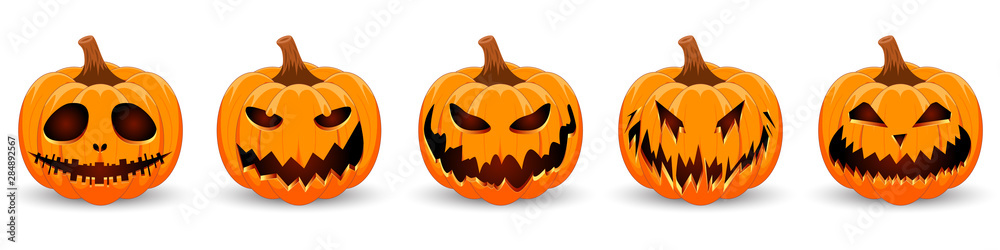 Wall mural set pumpkin on white background. the main symbol of the happy halloween holiday. orange pumpkin with