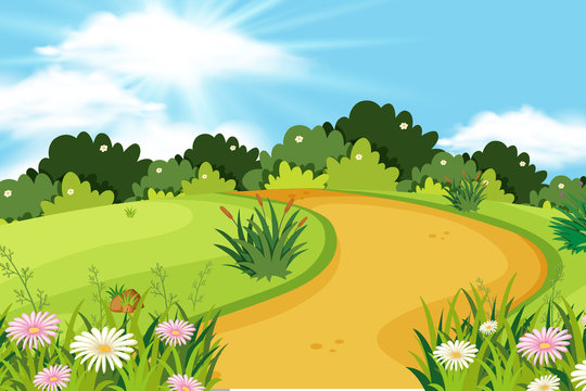 Background design of landscape with road in the park