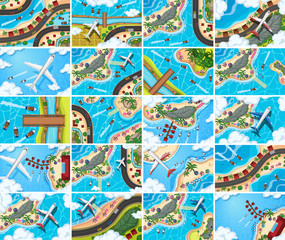 Set of aerial view scenes