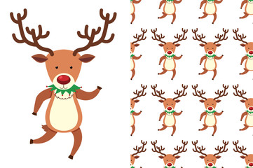 A seamless pattern on white of festive reindeers
