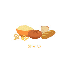 Diet. Healthy eating concept. Grains food icons isolated on white background.  Daily ration. Proteins, fats, carbohydrates. Vector  illustration.