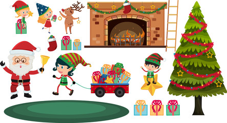 Set of christmas elements on white background