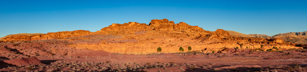 Fototapeta premium USA, Nevada, Clark County, Gold Butte National Monument. A panorama of the main Navajo sandstone rock block at Little Finland.