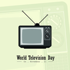 World Television Day, Vintage Retro Television with antenna Vector Cartoon design